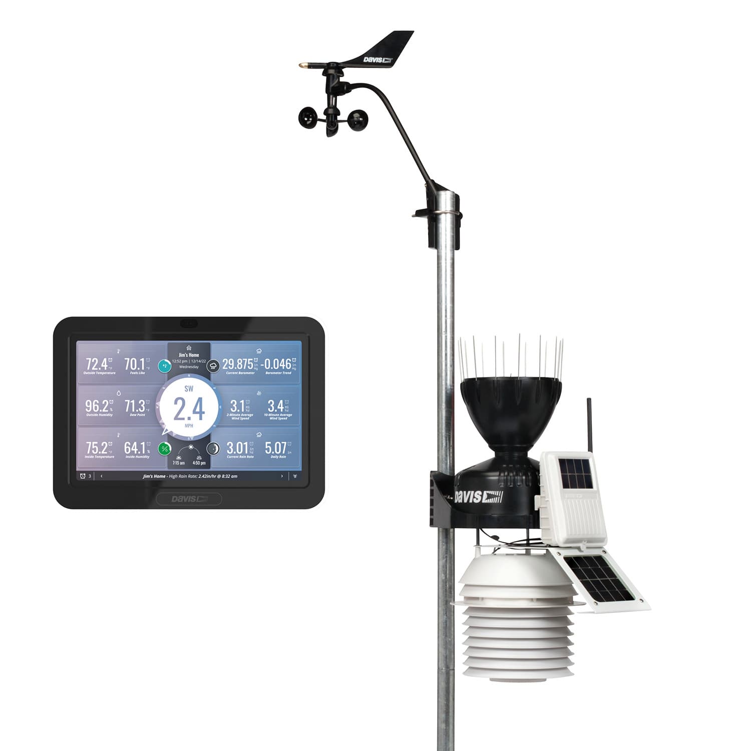 Vantage Pro2 Wireless outdoor weather station with WeatherLink Console digital display, anemometer, and other components on a white background